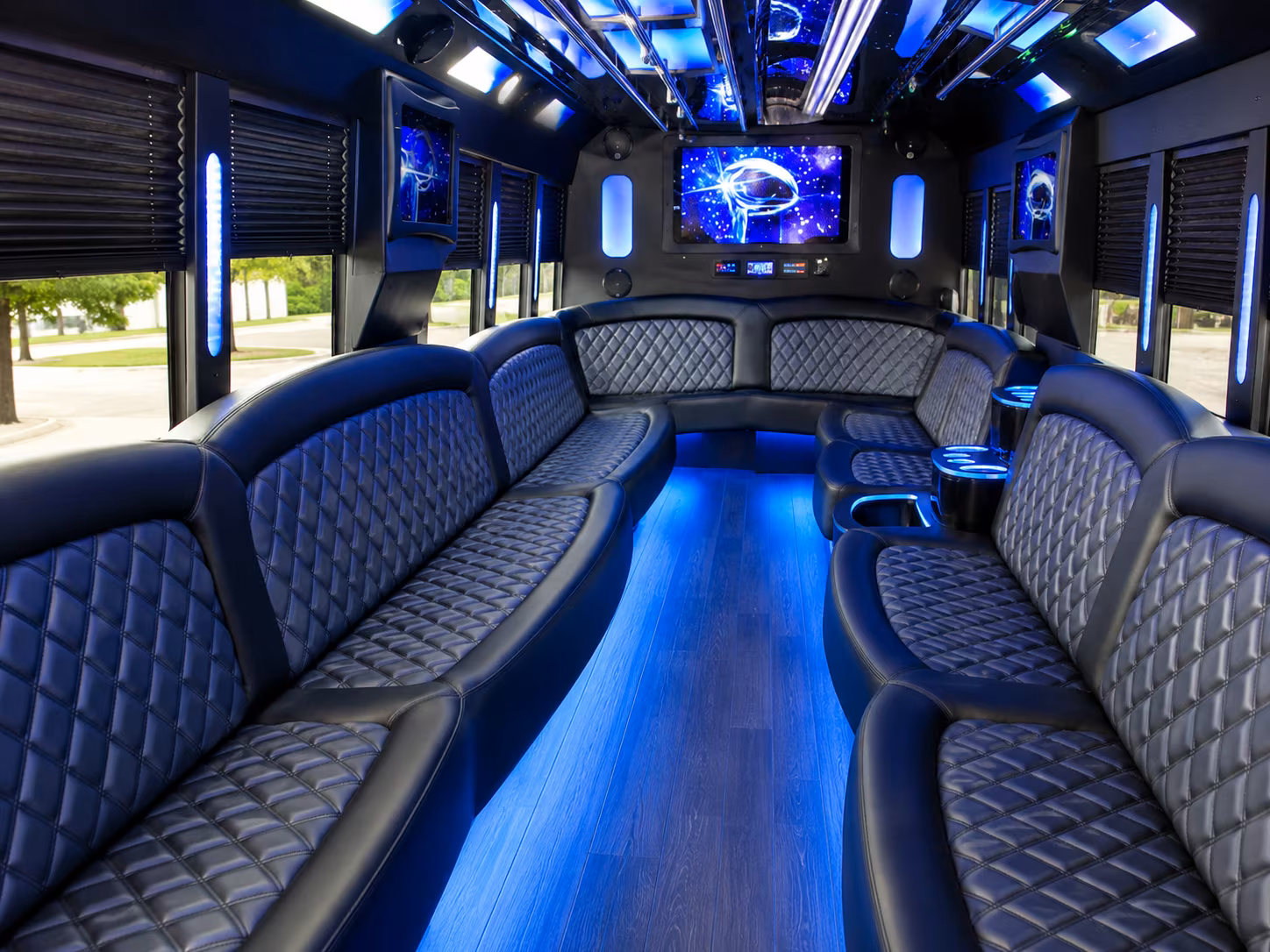Riverside Wedding Transportation party bus exterior